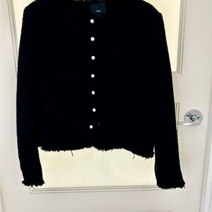 Mango Navy Tweed Cardigan with Silver Button Accents